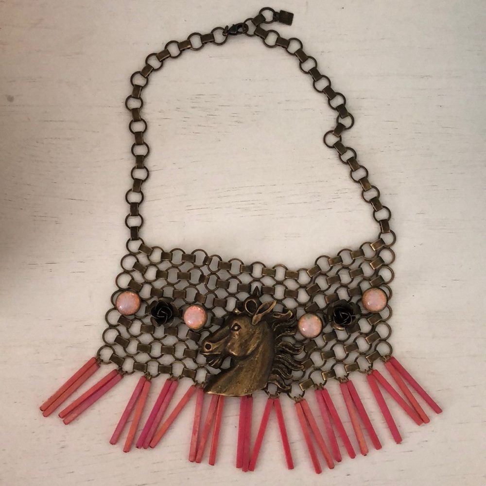 Dannijo pink and metal horse bib necklace. So special and unique!